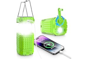 PSOOO Camping Lantern 5000mAh Solar Hand Crank Telescopic LED Flashlight Portable Foldable Hook USB Charger Outdoor Electronic Lamp for Hurricane Emergency Family