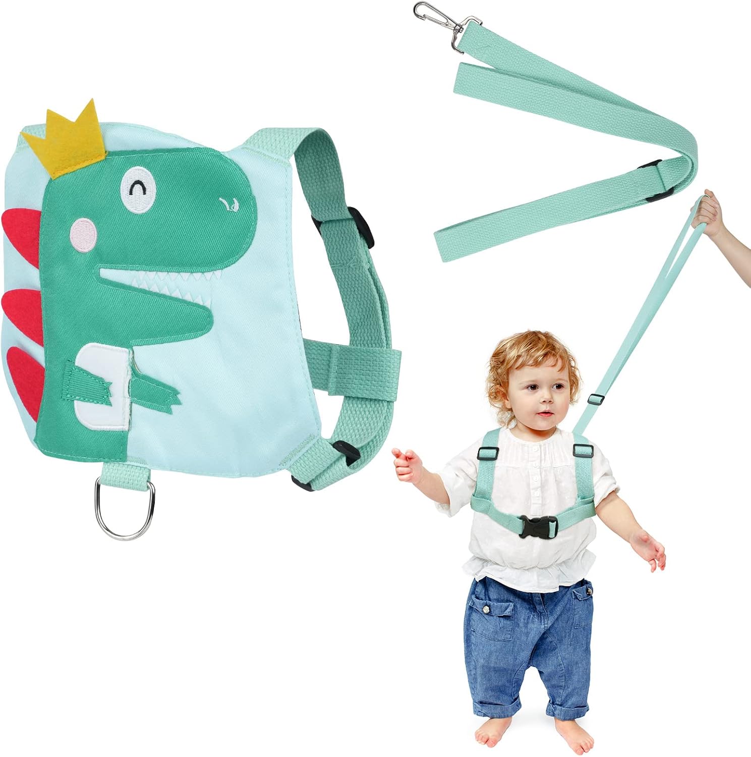 AOMIG Baby Reins, Baby Walking Reins and Toddler Safety Harness, Dinosaur Baby Reins Safety Leash for Toddlers Boys and Girls (Green)