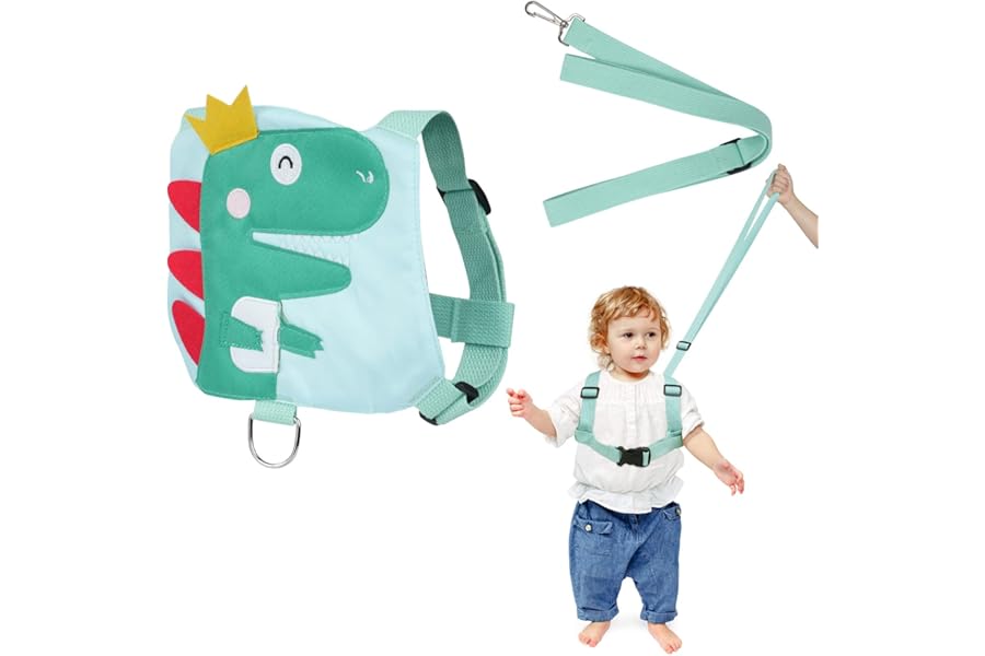 AOMIG Baby Reins, Baby Walking Reins and Toddler Safety Harness, Dinosaur Baby Reins Safety Leash for Toddlers Boys and Girls (Green)