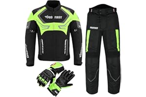 PROFIRST Motorcycle suits for men 2 piece Motorcycle Waterproof Cordura Fabric Suit Motorbike Jacket Trouser & Gloves Fully Protective Clothing Set for Riders - All Weather