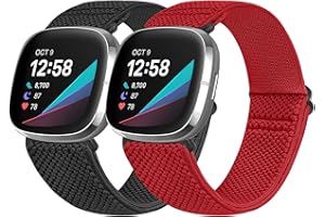 Vodtian Elastic Nylon Loop Straps Compatible with Fitbit Sense 2/Fitbit Sense/Fitbit Versa 4/Fitbit Versa 3 Strap, Adjustable Soft Stretchy Sport Braided Replacement Wristband for Men Women, 2 Pack