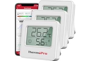 ThermoPro TP357 Termometro per Ambienti Interni Bluetooth Igrometro Misuratore di Umidità e Monitor Della Temperatura con APP Intelligente e Registrazione dei Dati per Camera del Bambino 3 pezzi