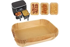 AZJ Air Fryer Disposable Paper Liners, 100PCS Parchment Paper Liners - Perfect for Ninja AF300UK/AF400UK, Salter & Dual Zone Air Fryers (7.6L-9.5L) - 140mm x 220mm