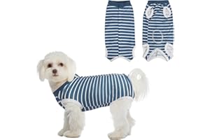 PLLIOCSE Dog Recovery Suit Post Surgery Bodysuit, Soft Breathable Surgical Pet Suit, E-Collar Alternative for Spay Neuter Wound Care, Anti-Lick Onesie for Small, Medium Dogs (Blue, L)