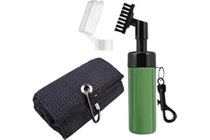MEMOEVER Golf Club Cleaner Brush With Microfibe Golf Towel Set Gifts for Men, Golf Ball Brush With Built In Water Spray Golf Accessories, Green Golf Club Brush Groove Cleaning Easy to Use