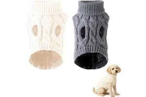 XLTXWD 2PCS Dog Jumpers, Dog Jumper, Cozy Knit Sweater for Puppies and Small Breeds, Warm Winter Clothes with Turtleneck（White+Dark Grey)