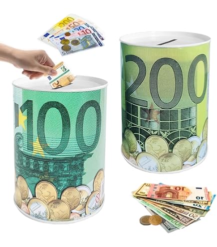 Spardose Geldschein Euroschein Metall Sparbüchse Geldschein Sparschwein Euro Sparen (100 Euro)
