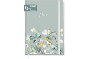 HÄFFT paper&you® cuaderno A5+ en blanco con banda elástica "Minty Leaves" 156 páginas, 78 hojas - como journal, diario - sostenible y respetuoso con el medio ambiente