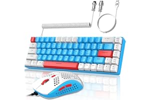YINDIAO T8 Combo Tastiera e Mouse da Gioco RGB al 60% + Cavo USB C a Spirale,Tastiera Meccanica Cablata,Layout Compatto TKL a 68 Tasti,Mouse a Nido d'ape,Fino a 6400 DPI,per PC MAC PS5 -Blu