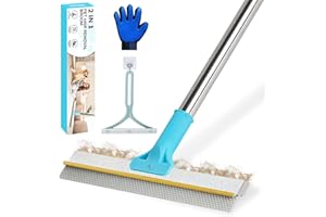 VTOPVMAX Carpet Rake for Pet Hair Removal Tool Set - Dual-Head Carpet Brush for Deep Cleaning with Copper & Silicone Scrapers, 54" Adjustable Long Handle Dog Cat Hair Remover for Rugs, Mats, Stairs