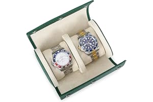 Hiram Watch Travel Case 2 Watches Storage Roll Case Genuine Saffiano Leather Travel Watch Organizer Box (Green)