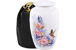 Urns of Dignity HUMMING BIRD CREMATION URNS,URN FOR HUMAN ASHES, ADULT URN FOR Funeral, Burial, Columbarium or Home, Cremation Urns for Human Ashes Adult 200 Cubic Inches:- With Velvet Bag (White)