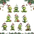 YongSral 10 Pieces Grinch Christmas Decoration, Christmas Grinch, 2D Christmas Ornaments Hanging Acrylic, Grinch Decoration, Grinch Hanging Ornament, for Christmas Tree, Home, Party