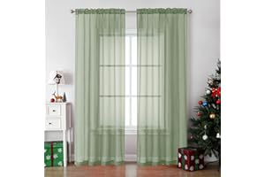 OVZME Bedroom Curtains 2 Panel Sets 84" Length - Transparent Lightweight Soft Window Treatment for Study/Living/Guest Room, Sage Green, W42 X L84 Inches per Panel