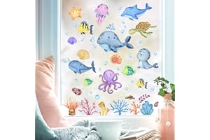 WandSticker4U®- [59 pièces] Stickers fenêtre enfant MONDE SOUSMARIN imperméable I Stickers vitres décoratifs animaux marins poissons mer océan I Autocollant fenêtre salle de bain enfant (non adhésif)