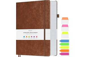 OFFIGIFT College Ruled Notebook, Large A4 Hardcover Leather Journal, 312 Numbered Pages Writing Journal, 100gsm No Bleed Paper, Lined Journal Notebook for Women Men School Office, Brown