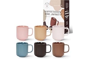 Happy Lemuro Lot de 6 tasses à café design en céramique mat de 360 ml pour café et thé