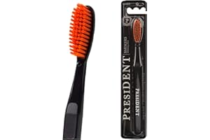 ‎PRESIDENT PRESIDENT Smokers Zahnbürste, speziell für Raucher oder hartnäckige Flecken, 9 MIL (Schwarz/Orange)