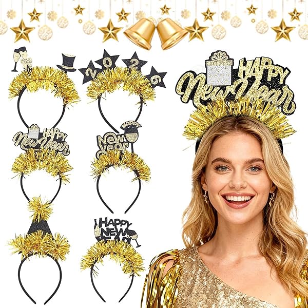 HOWAF 4 Bandeau De Bonne Année 2025 Nouvel An Fête Fournitures, Happy New Year Bandeau Cheveux Nouvel An Bonne Année Cheveux 2025 Nouvel An Accessoires Photobooth Pour Decoration Nouvelle Année 2025