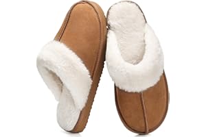 Fallzor Hausschuhe Damen Herren Faux Wildleder Slip On Warmen Winter Damen Hausschuhe with Memory Foam im Freien Bequemes Weiches Futter Maultier
