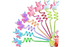 YOUYIKE 8 Stk Einhorn kinder strohhalme, Wiederverwendbare Strohhalm, Lockige Party Trinkhalme, Einhorn Trinkhalme für Kindergeburtstagsparty-Dekoration, Zubehör Familientreffen, Partygeschenke