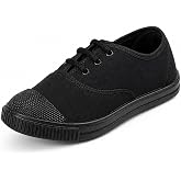 DOCTOR EXTRA SOFT Uniform Tennis Canvas School Shoes with Laces Black & White for Boys & Girls | Memory Foam Cushion & Anti-B