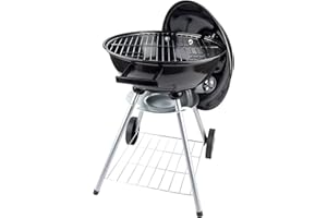 BAKAJI Barbecue Rotondo a Carbone Griglia 45 cm 2 Ruote con Coperchio e Ripiano D'appoggio Porta Oggetti BBQ Collection (Medio)