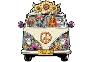 WADORN Plaque en Métal Vintage Hippie Bus, Plaque Murale Humoristique en Étain Style Hippie Rétro Décoration pour Bar Club Salon, 30.1x28cm