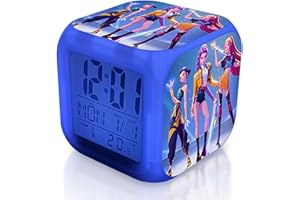 GIFTS BY L Kpop Inspired Hunters Kids Alarm Clock, Kpop Demon, Huntrix, 7 Color Digital Wake Up Clocks LED Night Light Clock with Date Calendar Temperature for Students Girls, School Gifts for Korean Pop Fans