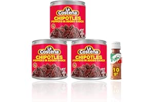 ELUTO 3x Chipotle Peppers In Adobo Sauce 7Oz Can - 199g with Mexican Lime Seasoning 10g (Pack of 3+1)