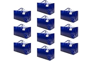 VENO 102 Liter Große Aufbewahrungstasche mit Deckel, Strapazierfähige Griffe und Reißverschlüssen für Umzug, Kleideraufbewahrung, Hausbedarf, wasserabweisend (Blau, 10er-Pack)