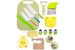 Azyvum Kit de Sécurité pour Enfants - 16 Pièces Couteau Enfant pour Couper et Cuire des Fruits ou Légumes | Ne Coupe Pas, à Partir de 2 Ans