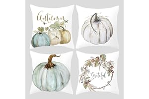 HIQE-FL Zestaw 4 jesiennych poszewek na poduszkę, 45 cm x 45 cm, dekoracja jesienna, dynia, na Święto Dziękczynienia, dekoracyjna poszewka na poduszkę, dynia