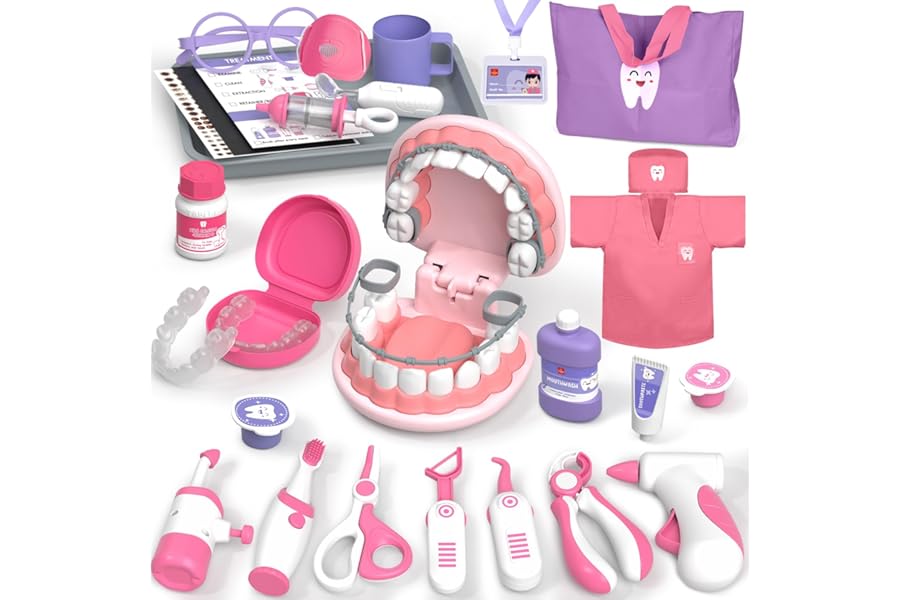 Lehoo Castle Doctors Set for Kids, Dentist Toys for Kids, Role Play Toys for 3+ Year Old Girls, Doctors Kit Gifts for 3-8 Year Old Toddlers(Pink)