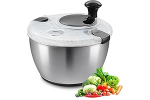 VEVOR Limpiador de Ensaladas de Acero Inoxidable de 4,5 L, Lavadora de Frutas y Verduras, Secadora Manual con Tapa para Verduras, Hierbas, Bayas, Frutas, sin BPA, Cuenco para Limpieza de Verduras