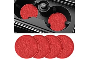 STLIAN Car Coasters for Cup Holders [4 Pack] - 2.75In Silicone Auto Mug Mats - Universal Non-Slip Recessed Car Interior Accessories Red
