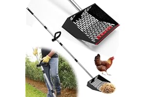 GHWMYD Pelle à déjections de poulet de 25,5 cm avec poignée de 137 cm pour accessoires de poulailler, tamis pour séparer les déjections et les débris du sable de poules, litière de poules, pelle