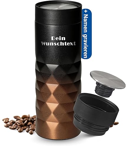 Uakeii Dubbelwandige, roestvrijstalen thermosbeker, gepersonaliseerd, 100% lekvrije en thermo-geïsoleerde koffiemok, 280 ml, Coffee to go
