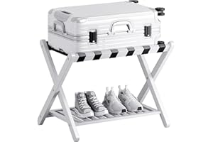 SMIBUY portaequipajes, plegable para maleta de bambú con estante de almacenamiento para habitación, dormitorio, hotel, servicio pesado (blanco y negro)