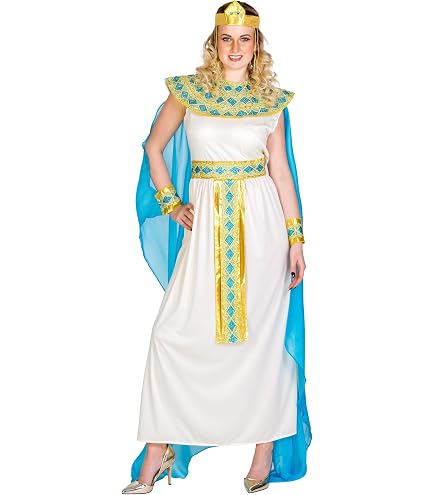 Costume De Reine Du Nil 'Le Caire' Pour Femme - Robe Longue Avec Cape Cousue - Accessoires : Bracelets, Ceinture, Col - Taille XL - 100% Polyester