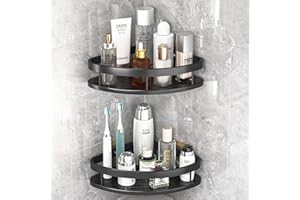 HSIULMY Shower Caddy, Bathroom Corner Shower Shelfs, Shower Storage, Caddy Wall Mount Bathroom, 2 Pack Bathroom & Kitchen Shelf, Shower Accessories with No Drilling Self Adhesive Bathroom Caddy