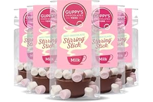 Guppy's Chocolates York | Hot Chocolate Stirrer | 32g Cup Shaped Drinking Chocolate Sticks Spoons | Gift Set (1 Count (Pack of 5), Milk Chocolate With Marshmallows)