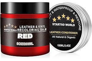 STARTSO WORLD Kit Réparation Cuir Rouge - 200ml de Teinture Cuir avec 100ml d'Entretien - Peinture Cuir Liquide pour Réparer les Rayures et la Décoloration sur Canapés, Sièges d'Auto, Vinyle, Chaussures