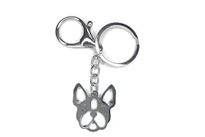 FizzyButton Gifts French Bulldog silver tone keyring and lobster clasp with stainless steel charm