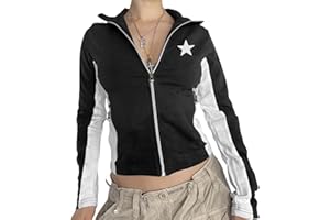 Geagodelia Y2K Zip Up Jacket Women Vintage Grunge Aesthetic Track Jacket Tight Slim Fit 90s Casual Track Top Blokecore Fashion Outwear Clothes (D-Black