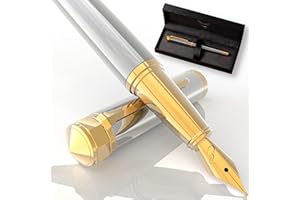 Ellington Pens Luxury Fountain Pen Set- Fountain Pens for Writing - Smooth Medium Nib - Includes Refillable Ink Converter, 3 Ink Cartridges [Black & Blue], Gift Box - Elegant Calligraphy