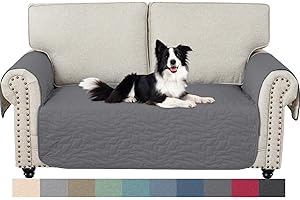 Ystyle Pokrowiec Na Sofę 2-Osobową Bez Pleców, Wodoodporny Narzuty Na Sofę Do Salonu, Można Prać Ochraniacz Na Kanapę Z Kieszeniami, Przeciwporostowy Ochraniacz Na Meble, Jasnoszary