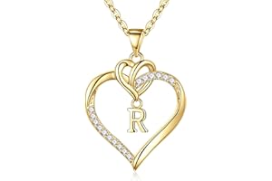 TINGN Heart Initial Necklaces for Women Girls, 14K Gold Plated Cubic Zirconia Heart Initial A-Z Pendant Necklace Dainty Heart Necklaces for Women Girls Jewelry Birthday Gifts for Women Teen Girls