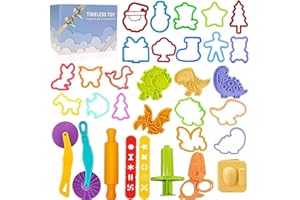 JAEESPON Accessoires Pate a Modeler Pour Enfants Outils Kit de Pâte À Modeler Dinosauresle Rouleau à Pâtisserie le Cutter L'extrudeuse, les Ciseaux à Pâte de Jeu et une Boîte Cadeau