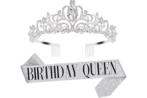 DIMETEY Geburtstag Königin Schärpe & Strass Tiara Kit - 21. 30. 40. 50. 60. Geburtstag Geschenke Geburtstag Schärpe für Frauen Geburtstag Party Supplies (Sliver)